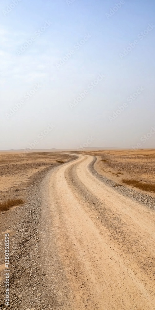 A road in the desert with a cloudy sky in the background. The road is empty and the sky is overcast A road in the desert with a cloudy sky in the background. The road is empty and the sky is overcast