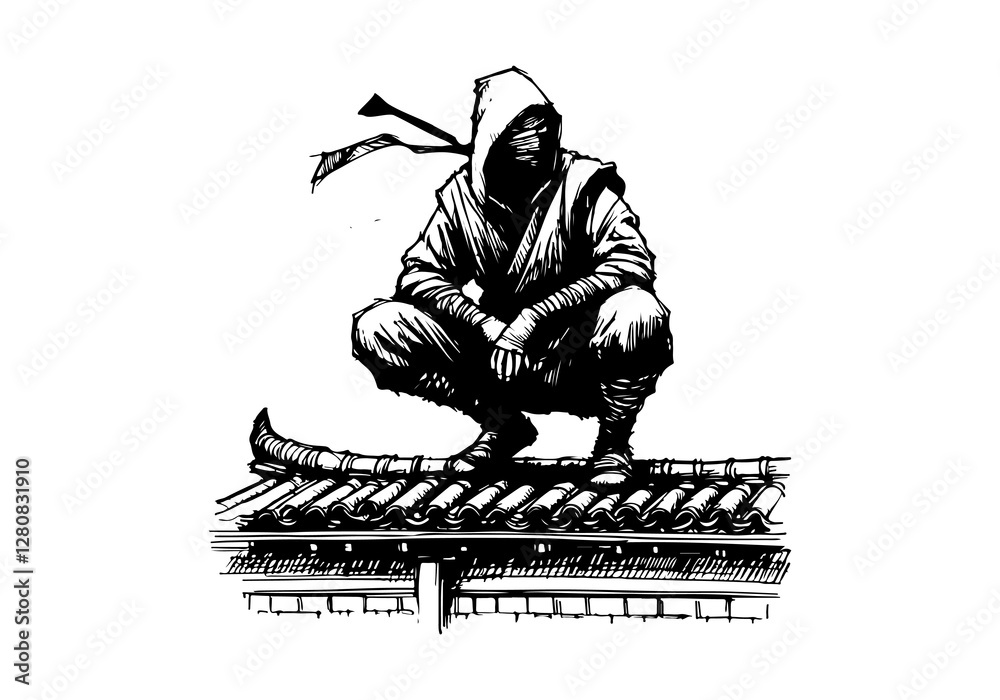 Obraz premium Ninja hand drawn sketch vector