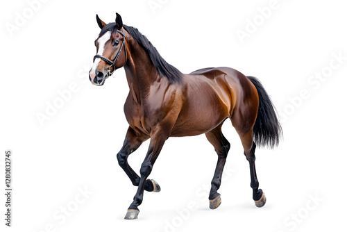 A black horse galloping isolated on white background