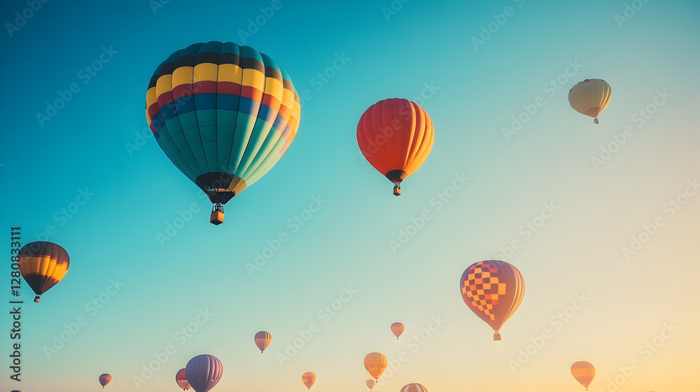 Obraz premium air balloon festival with colorful balloons rising into the clear morning sky 