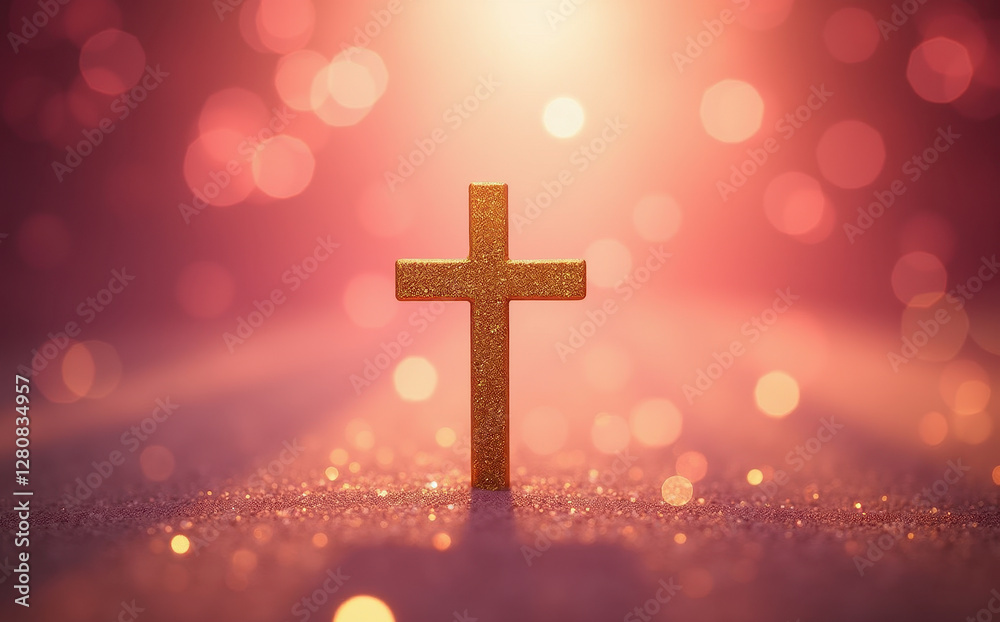 cross on Pink bokeh lights background cross on Pink bokeh lights background