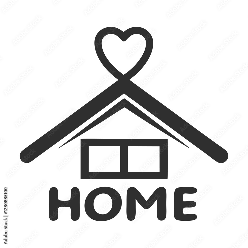 Minimalist Home Logo with Heart Symbol.