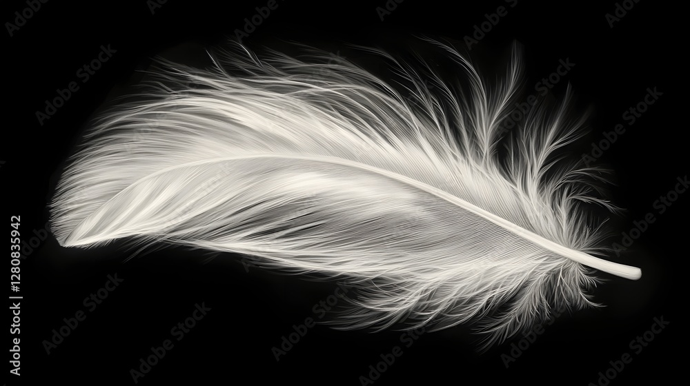 Obraz premium Delicate feather floating in the air captured in soft intricate strokes to show the fine details of the quill and barbs This ethereal