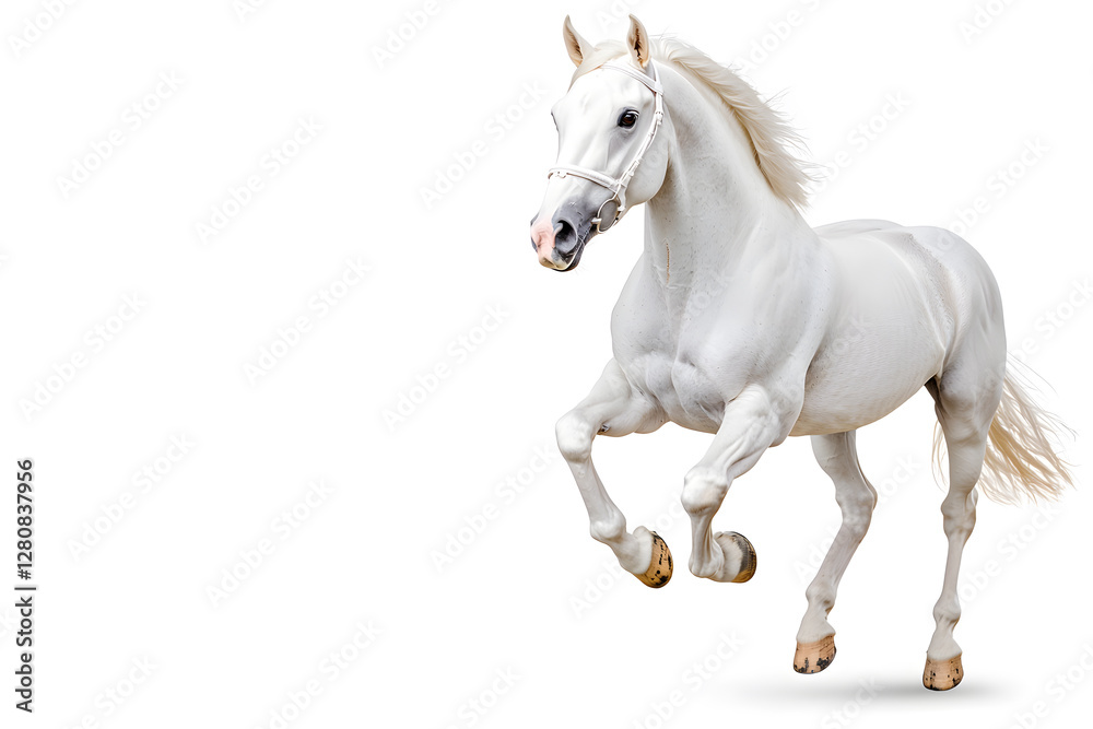 Naklejka premium White horse galloping isolated on white background