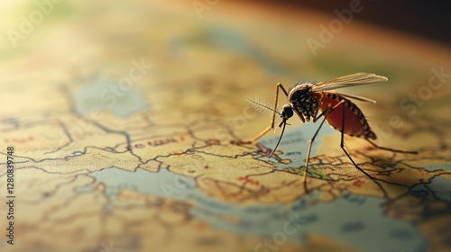 Fototapeta Naklejka Na Ścianę i Meble -  Mosquito on world map. (1)
