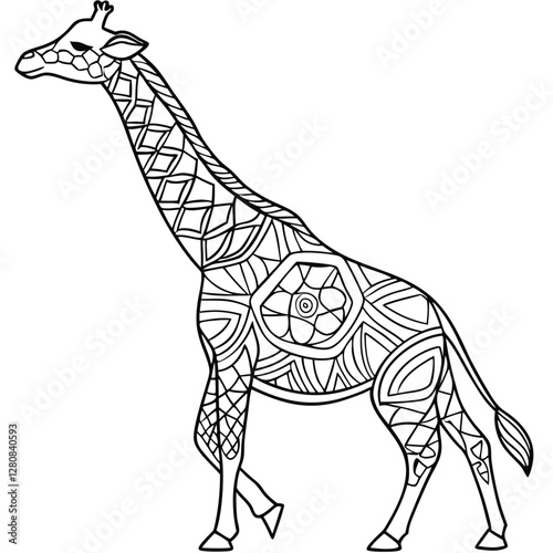 Giraffe Coloring Page: Intricate Zentangle Style Illustration of a Tall African Animal for Creative Coloring Fun & Relaxation