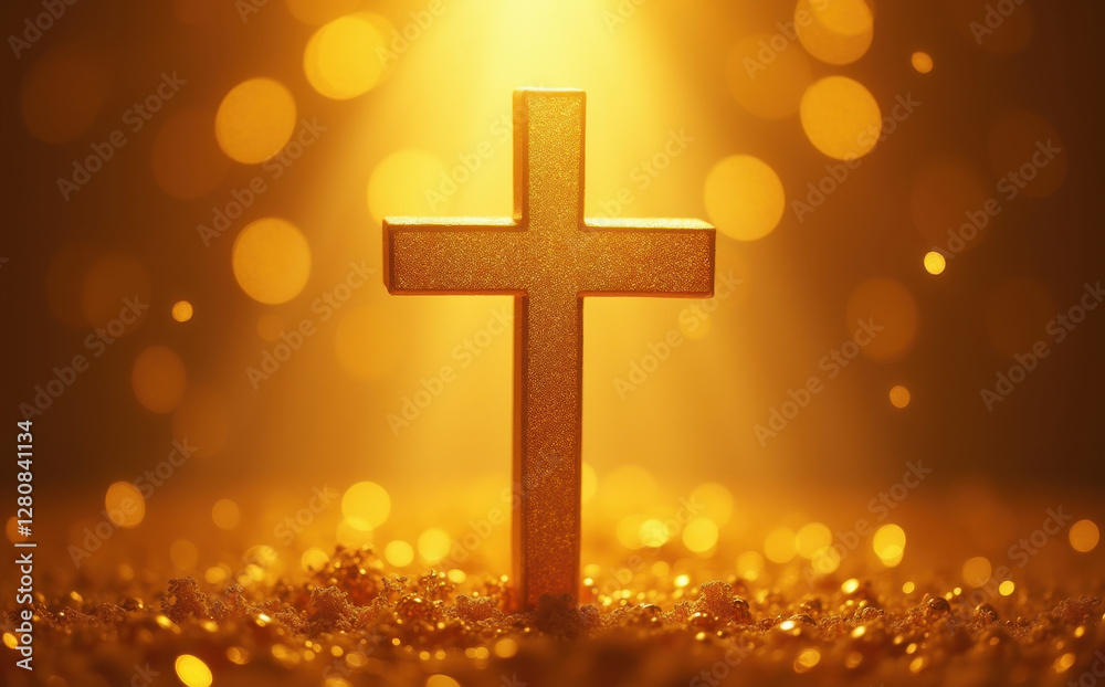 cross on LightGoldenrodYellow bokeh lights background cross on LightGoldenrodYellow bokeh lights background