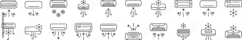 Bundle of Cooling Air Conditioner Related Line Icons. Outline Signs for Graphic and Web Design, Apps, Adverts, Various Cards Bundle of Cooling Air Conditioner Related Line Icons. Outline Signs for Graphic and Web Design, Apps, Adverts, Various Cards