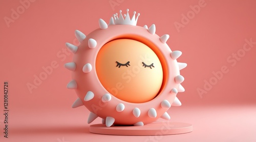 Cute Kawaii Princess Character  3D Render  Pink  Closed Eyes  Crown  Spiky  Sweet  Adorabl photo