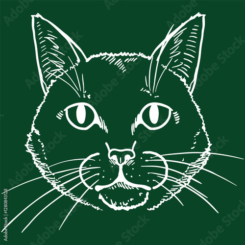 Vector Sketch Cute Cats Portrait. Feline Face Illustration.