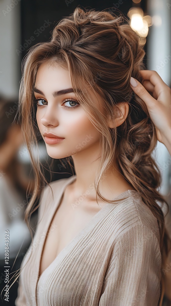 Fototapeta premium Elegant Hair Styling in Salon