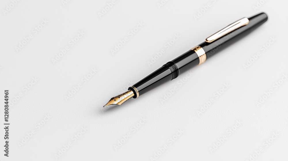 Black fountain pen on white background; writing, office supplies Black fountain pen on white background; writing, office supplies