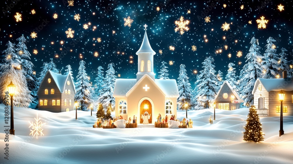 Fototapeta premium Christmas Eve in a Snowy Village