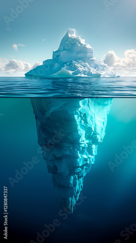 Iceberg in the sea seen at the water level.