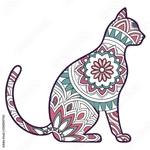 Intricate Cat Mandala Illustration: Detailed Feline Design, Ornamental Pet Artwork, Coloring Page, Decorative Animal Art, Vector Graphic
