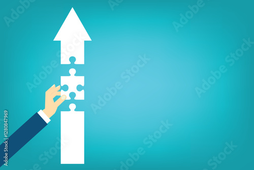Teamwork working together to success, cooperation or team building collaborate to solve problem, partnership, help and support, business people colleagues help work together to connect jigsaw puzzle.