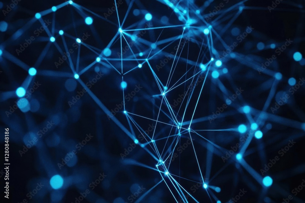 futuristic neural network visualization with luminescent blue connections forming geometric patterns in dark space futuristic neural network visualization with luminescent blue connections forming geometric patterns in dark space