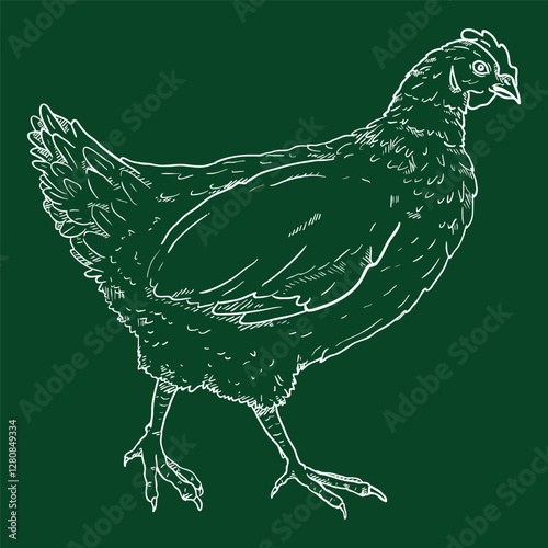 Vector Sketch Hen. Poultry Hand Drawn Illustration.