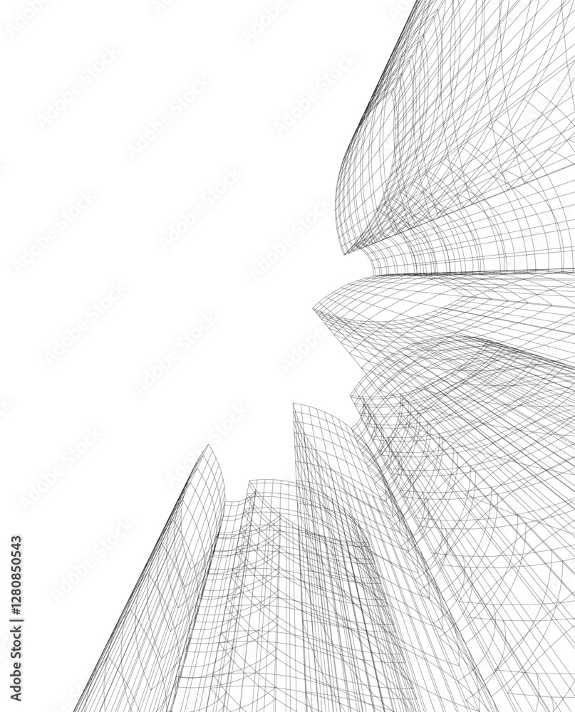 Abstract High-Rise Architecture – Wireframe Urban Skyscrapers Abstract High-Rise Architecture – Wireframe Urban Skyscrapers