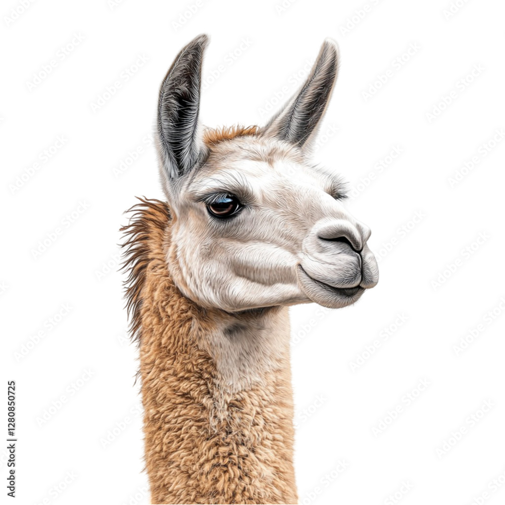 Obraz premium Detailed Llama Portrait: Soft Fur, Gentle Expression, Animal Art