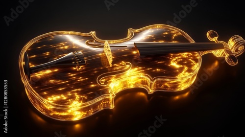 A glowing violin with an elegant wooden texture, radiating light from within. 