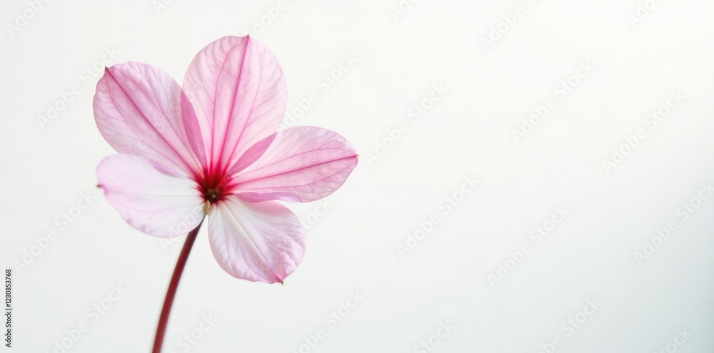 Fototapeta premium Delicate pink cyclamen flower on a white background, botanical, flowers, foliage