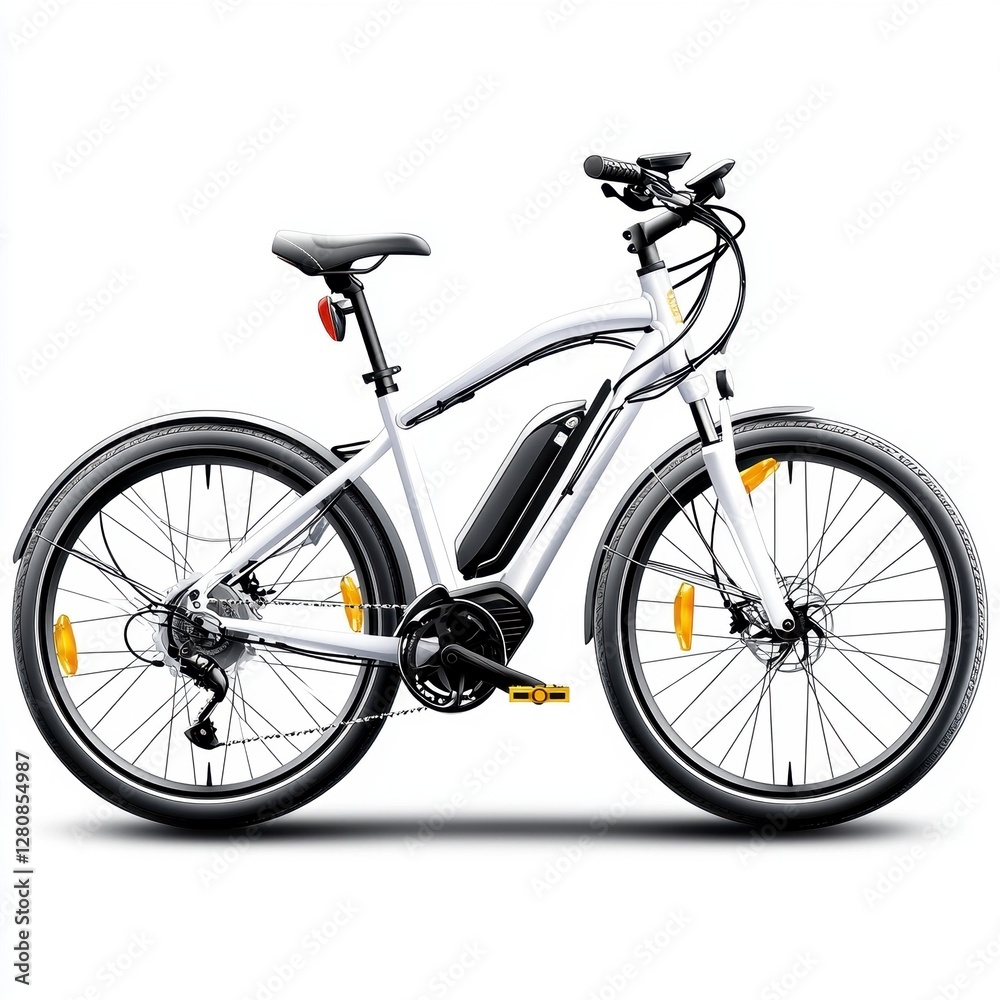 Fototapeta premium White Electric Bicycle Isolated on White Background.