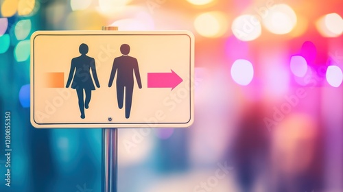 Restroom Sign in a Blurred Cityscape at Night