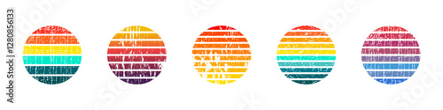 Retro sunset collection.   Vintage sunset. Sun 80s in retro style. Vintage sunset collection in 70s 80s style.