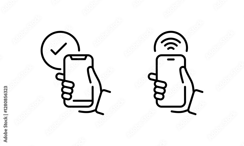 Pay with smartphone. Payment icons. NFC payment icons. Phone banking. NFC Pay with smartphone. Payment icons. NFC payment icons. Phone banking. NFC