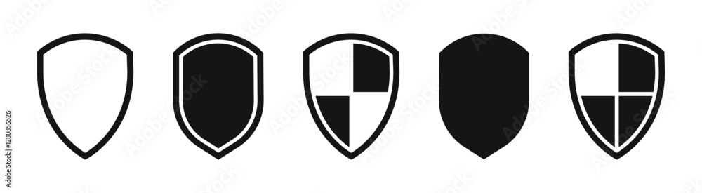 Shield icons set. Protect shield vector icons. Shield icon set in vintage style. Shield icons set. Protect shield vector icons. Shield icon set in vintage style.