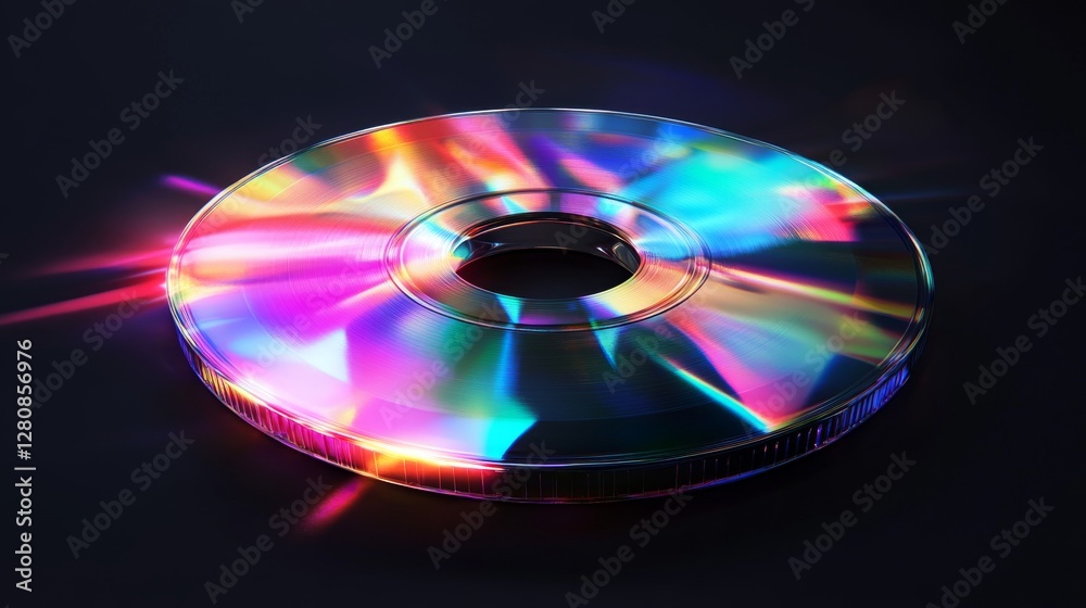 3D-rendered compact disc with a prismatic reflection, creating a nostalgic digital effect. 3D-rendered compact disc with a prismatic reflection, creating a nostalgic digital effect.