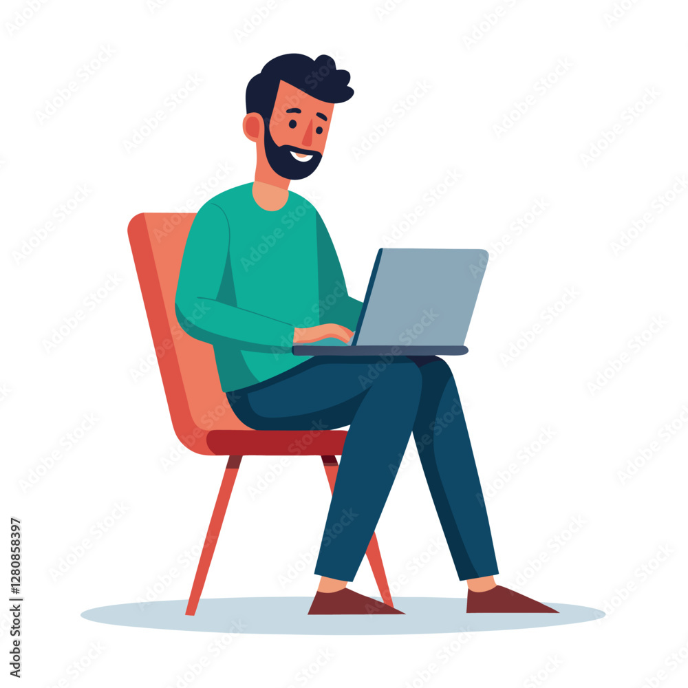 a boy is using his laptop vector a boy is using his laptop vector
