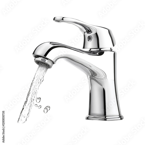 Chrome Bathroom Faucet with Running Water - High-Resolution Image