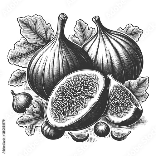 Fig Fruit and Leaf vector illustration