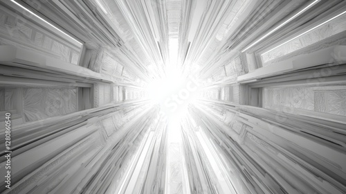 A white background serves as the foundation for an abstract design that incorporates grey, blue, teal, and green, and includes geometric elements like triangles, squares, and diagonals, along with