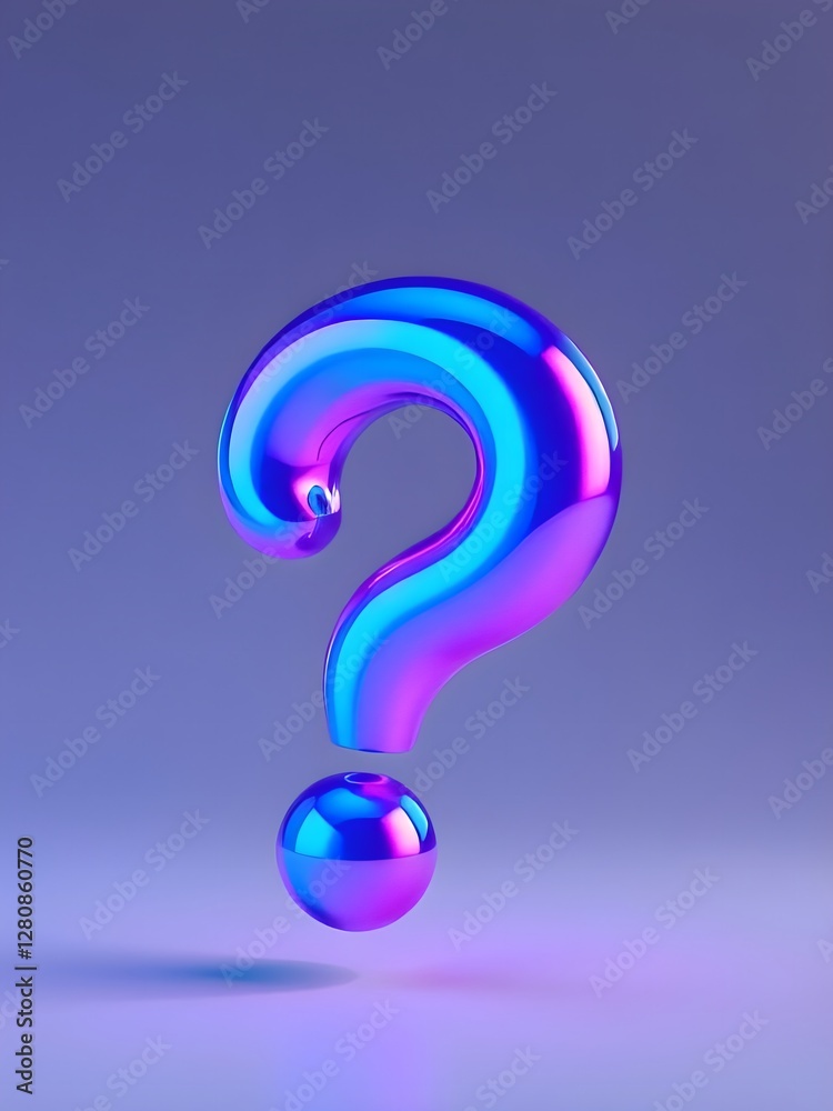 Iridescent Question Mark: A vibrant blue and pink question mark, rendered in a 3D iridescent style. Its translucent, glossy surface and playful curves exude a sense of mystery and intrigue. Iridescent Question Mark: A vibrant blue and pink question mark, rendered in a 3D iridescent style. Its translucent, glossy surface and playful curves exude a sense of mystery and intrigue.
