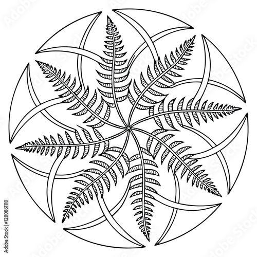 Fern Mandala Coloring Page: Detailed Botanical Design for Relaxation & Creativity | Intricate Floral Pattern for Adults & Kids Art Therapy