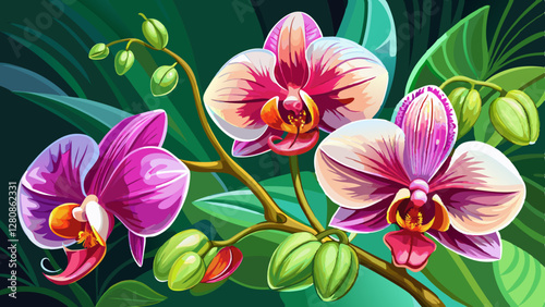 Beautiful Orchid Flowers Close-Up. Tropical Flowers.