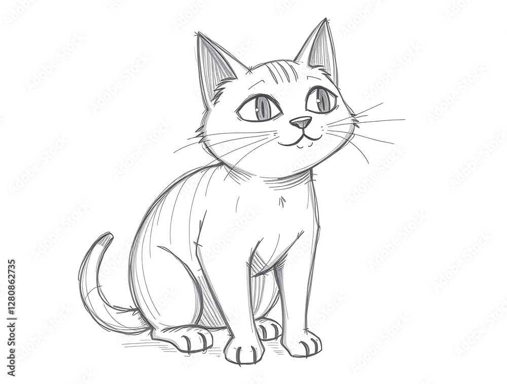 Sitting Cat Sketch Illustration Playful Feline Character Art Isolated Sitting Cat Sketch Illustration Playful Feline Character Art Isolated