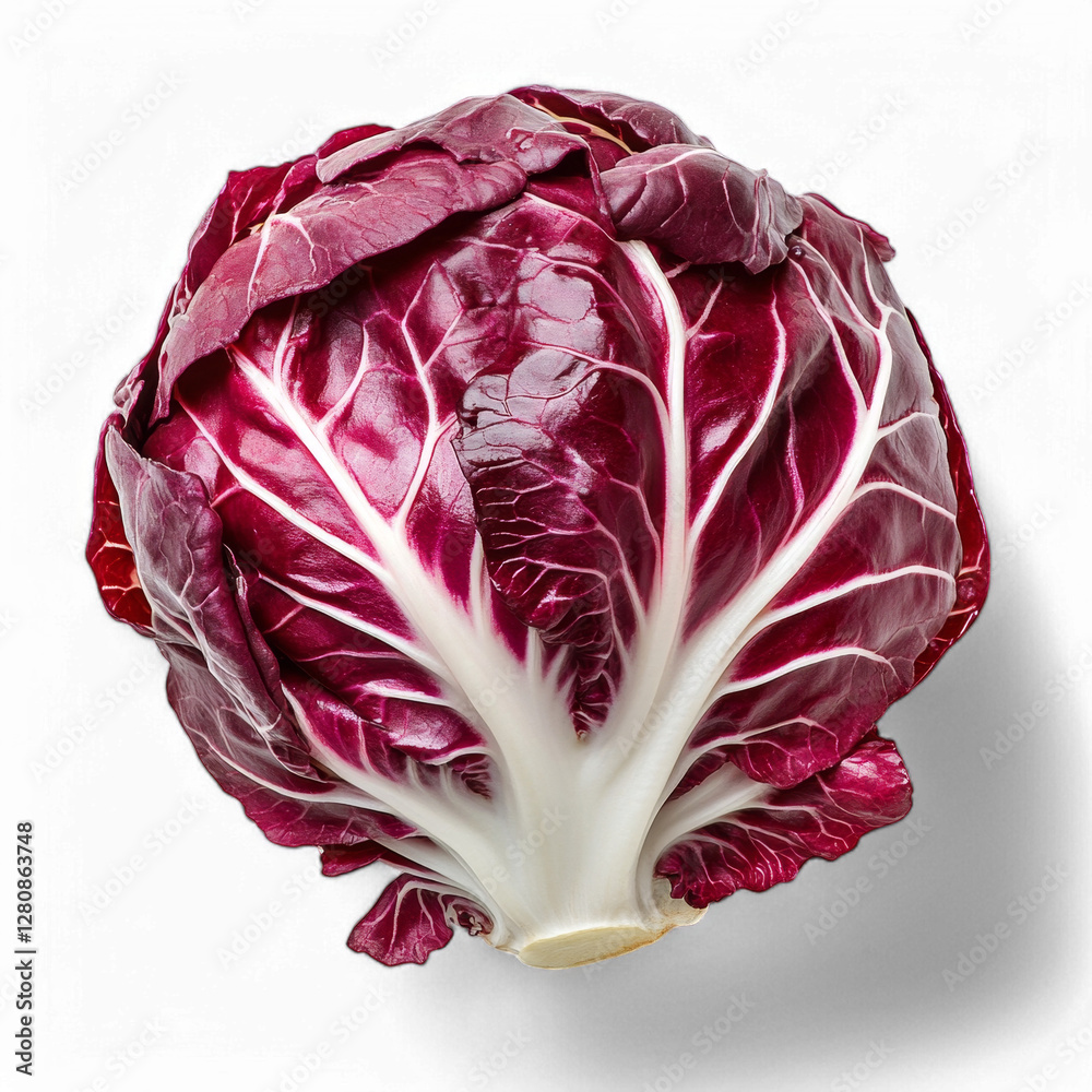 Fototapeta premium Fresh whole radicchio with deep purple leaves on transparent background