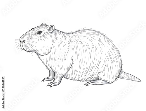 Wallpaper Mural Capybara Illustration Standing Profile with Detailed Line Work and Fur Texture Torontodigital.ca