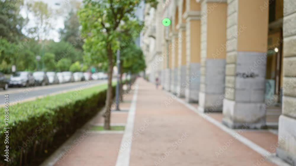 Defocused street in la spezia with blurred trees and buildings lining the walkway under cloudy skies captured in an out-of-focus bokeh style. Defocused street in la spezia with blurred trees and buildings lining the walkway under cloudy skies captured in an out-of-focus bokeh style.