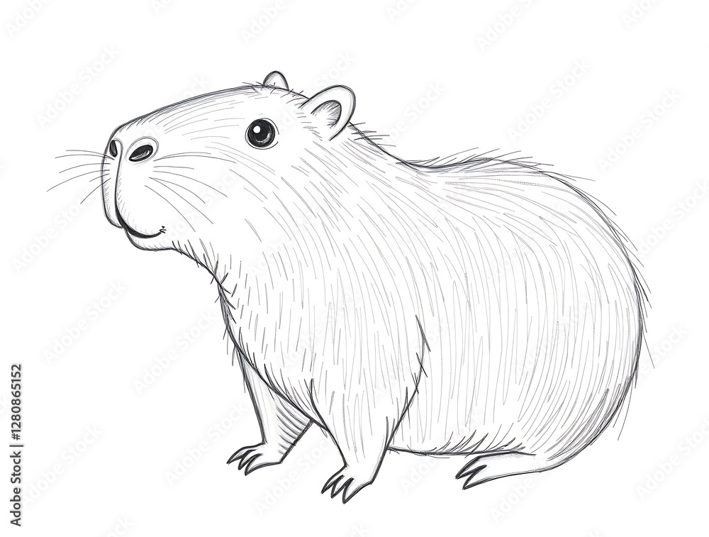Cute Capybara Sketch Illustration Standing Isolated on White Background Cute Capybara Sketch Illustration Standing Isolated on White Background