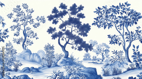 Chinese style blue landscape painting