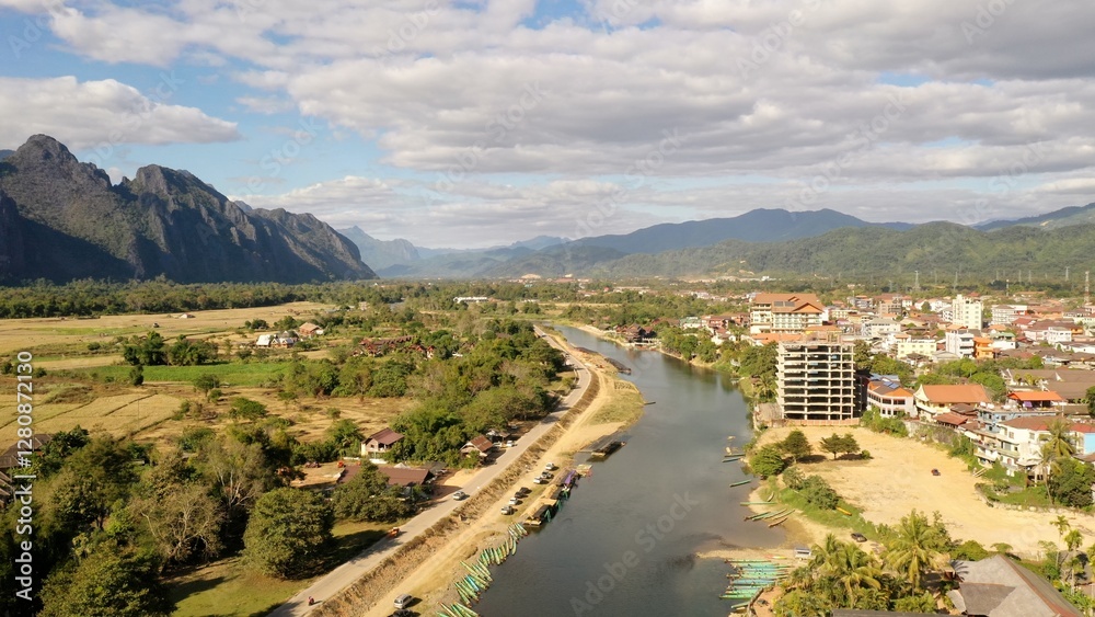 Obraz premium drone view of vang vieng laos