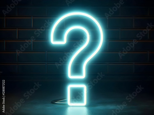 3d render of blue neon model of question mark symbol	
