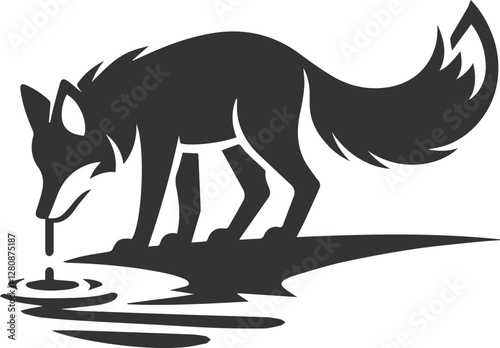 A fox drinking water from a stream animal vector silhouette