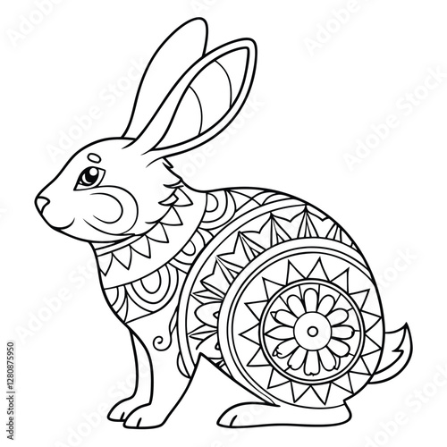 Detailed Rabbit Coloring Page: Intricate Mandala Style Hare Illustration for Relaxation and Creative Fun - Printable Animal Art Therapy