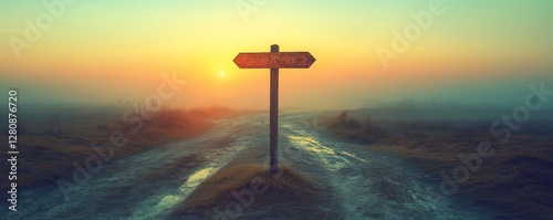 Crossroad signpost with Past and Future directions against a clear sky, symbolizing decision making, time progression, and life choices